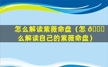 怎么解读紫薇命盘（怎 🐕 么解读自己的紫薇命盘）